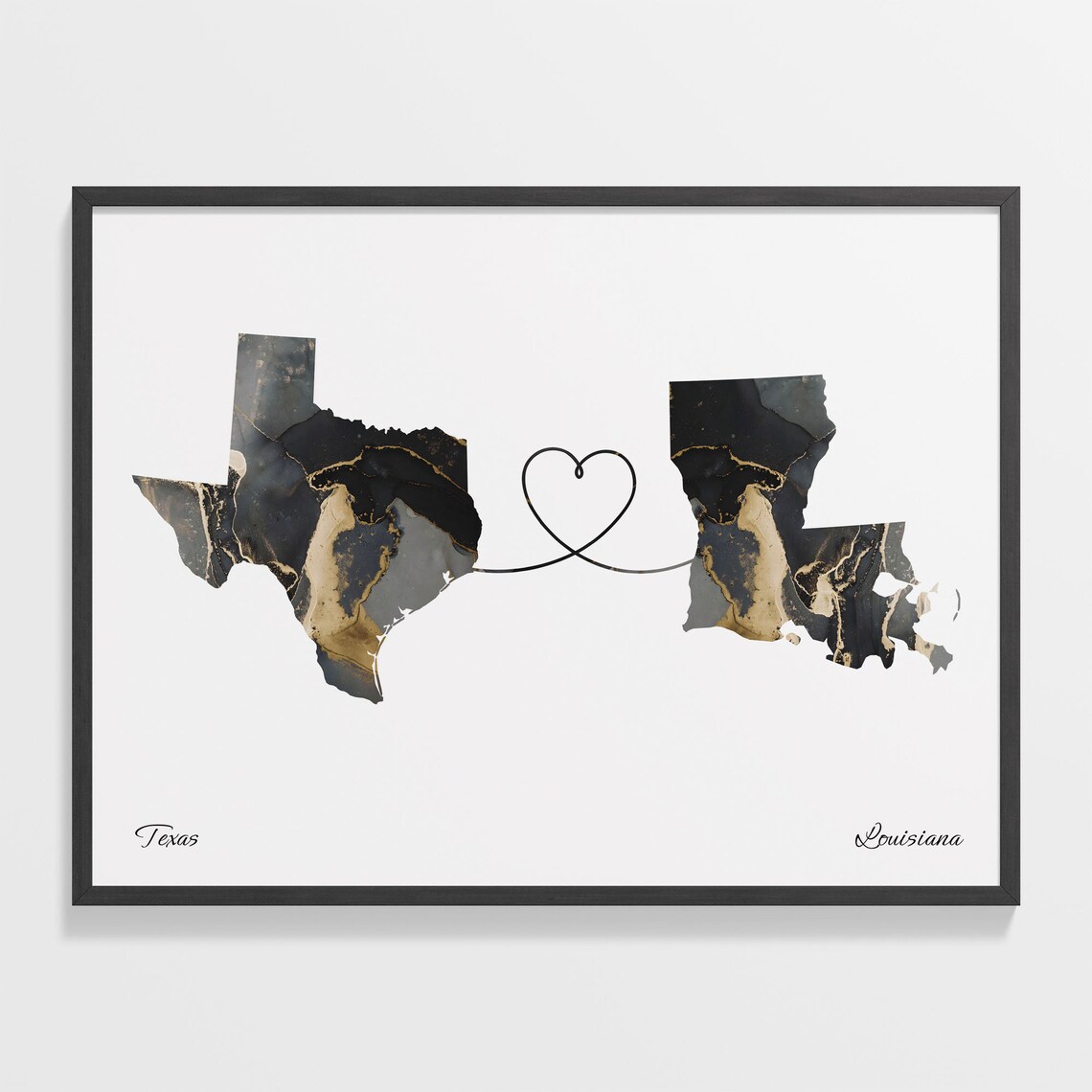 Texas To Louisiana Travel Map Poster, Map Art