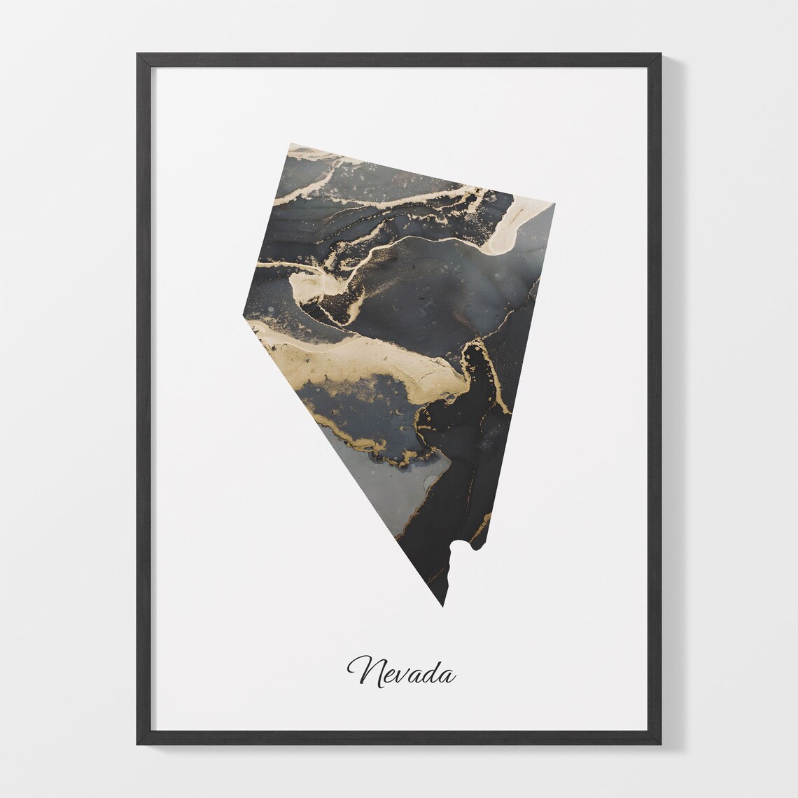 Nevada Map Poster, Elegant Black And Gold Travel Poster