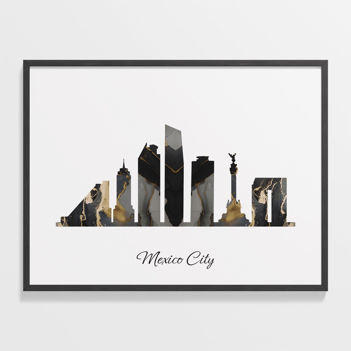 Mexico City Skyline Black and Gold Marble Cityscape Art Poster