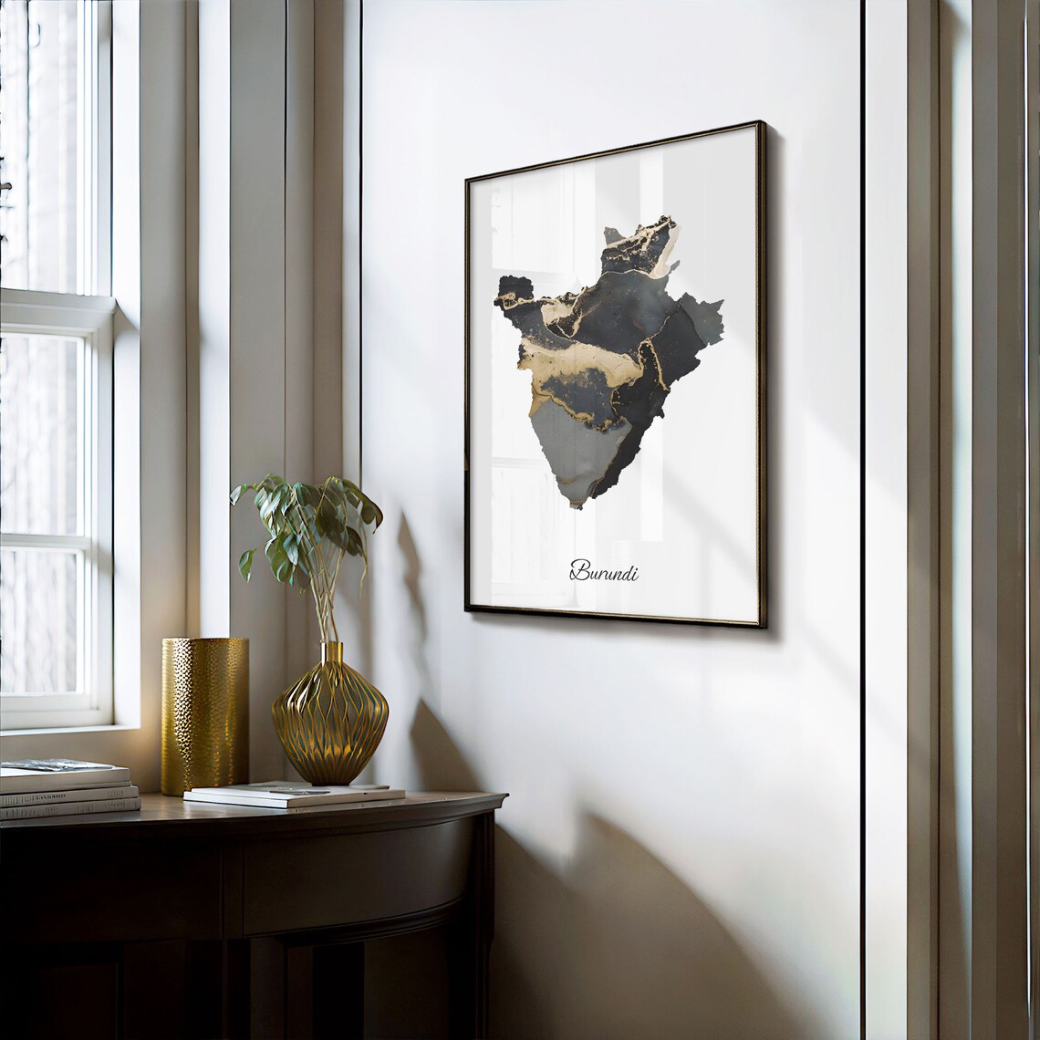 Burundi Country Map Black Gold Marble Beautiful Elegant Art Poster - Image 3