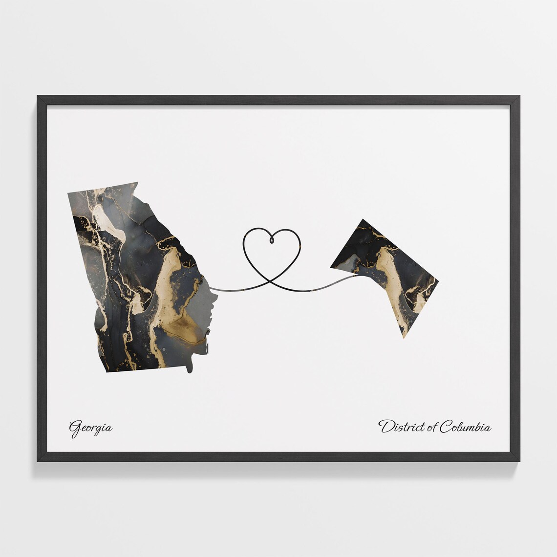 Georgia To District Of Columbia Marble Map Heart Poster Long Distance Gift