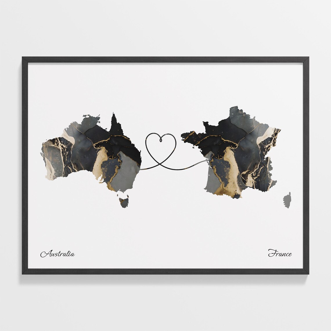 Australia To France Map Poster, Dual Citizenship Travel Art