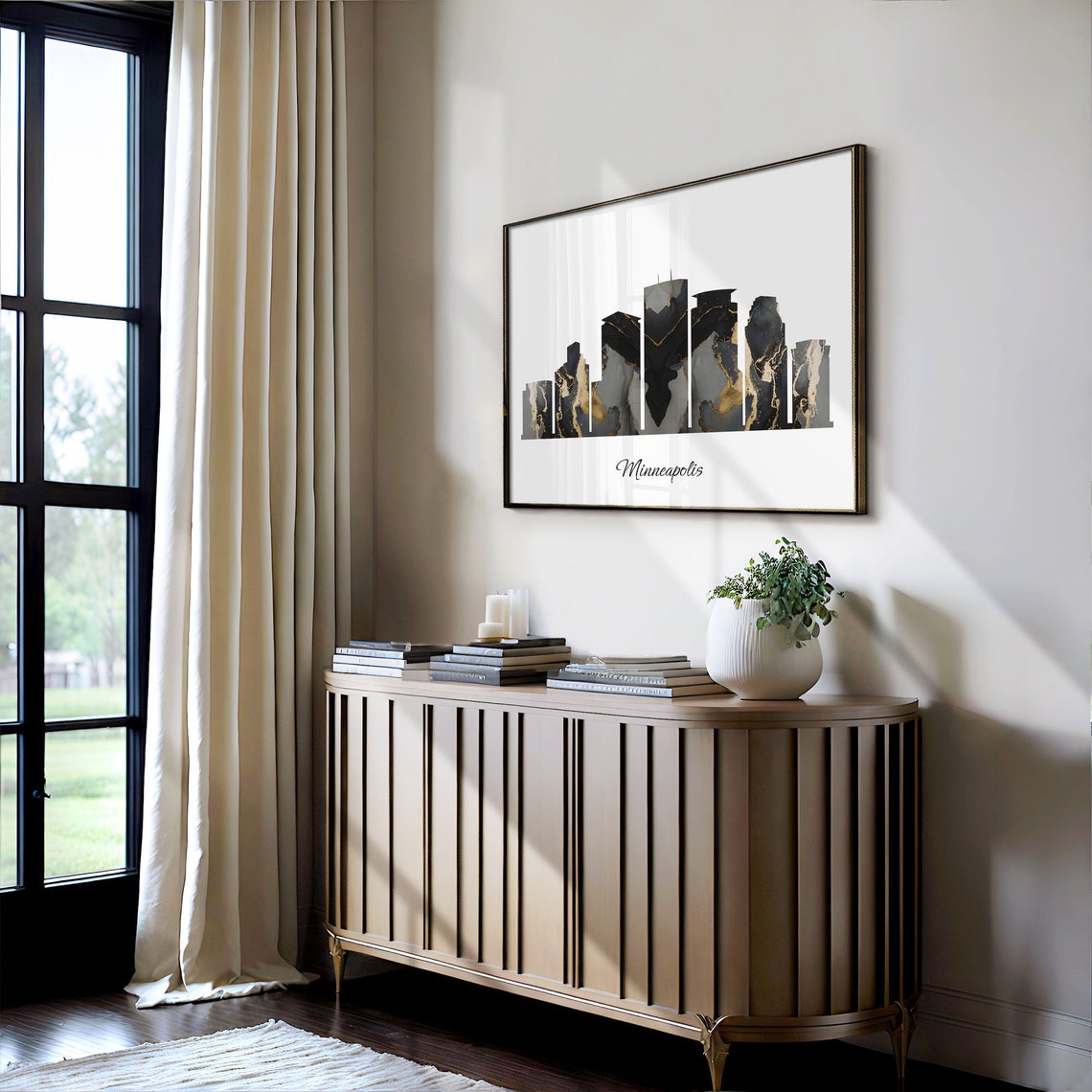 Minneapolis USA Marble Skyline Black Gold Minimalist Cityscape Poster - Image 4