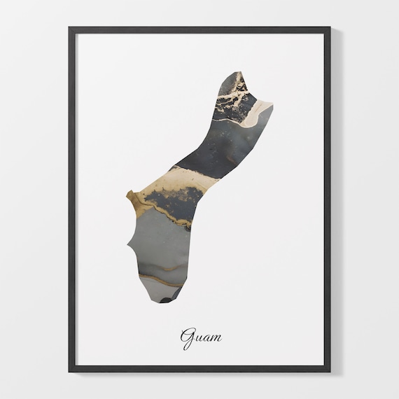 Guam Modern Black Gold Marble Country Map Office Wall Decor Art Poster