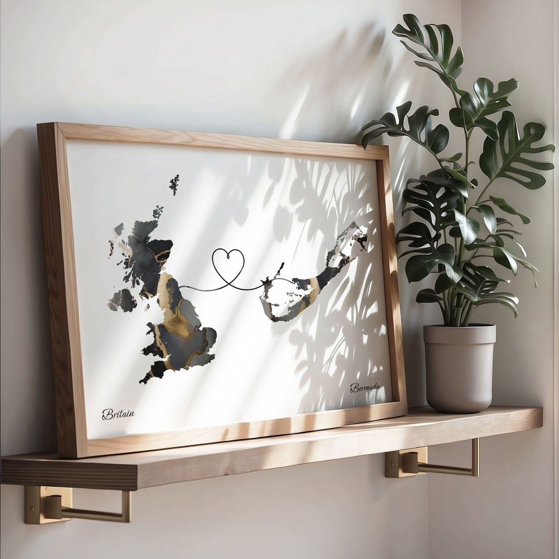 Britain To Bermuda Heart Linked Marble Map Love Connection Poster - Image 3