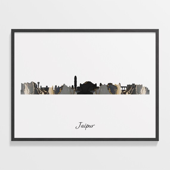 Jaipur Black Gold Marble Skyline India Cityscape Travel Gift Poster