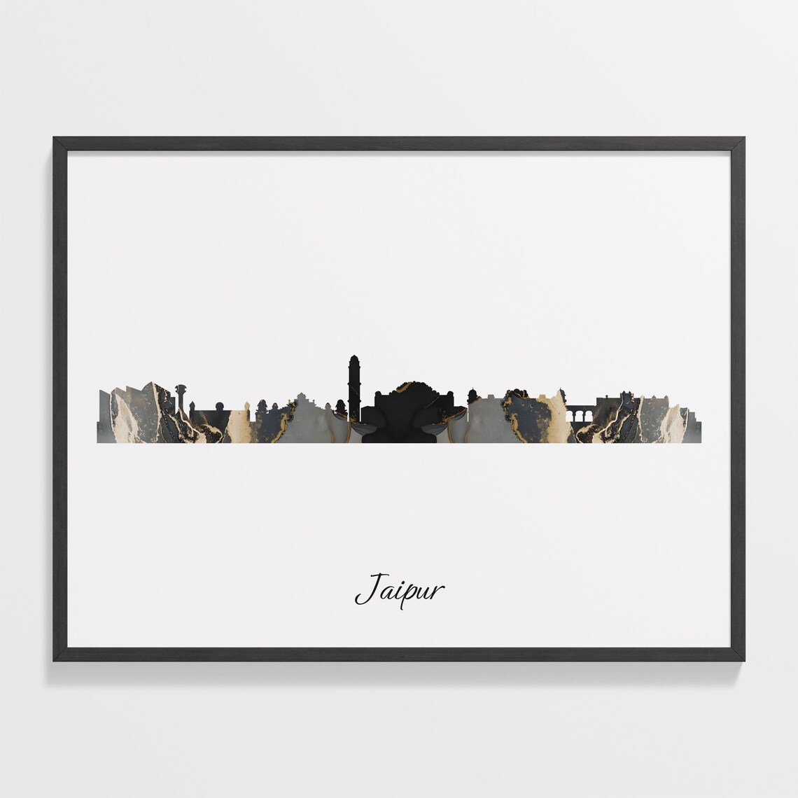 Jaipur Black Gold Marble Skyline India Cityscape Travel Gift Poster