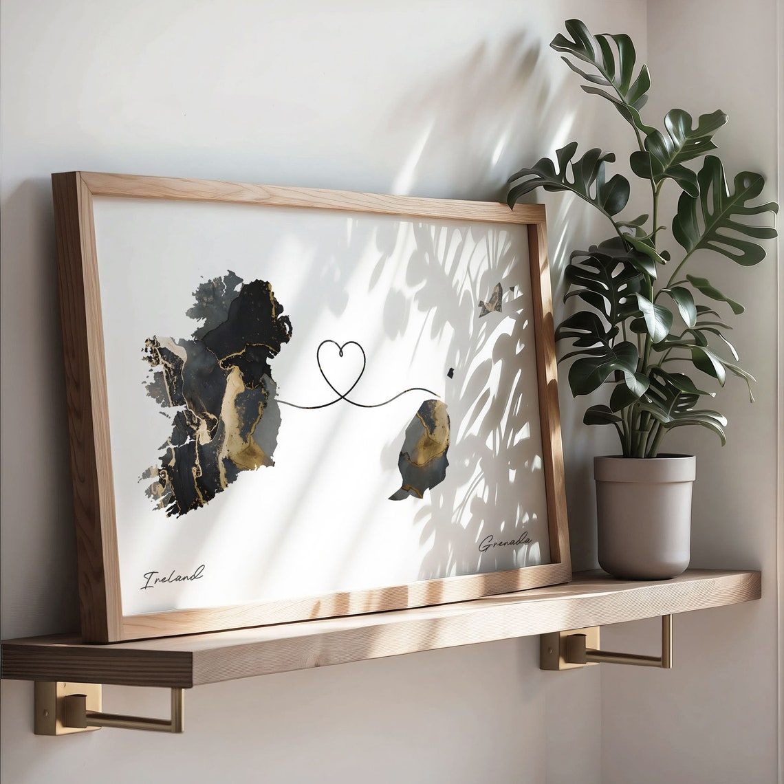 Ireland To Grenada Heart Connected Black Marble Country Map Poster - Image 3