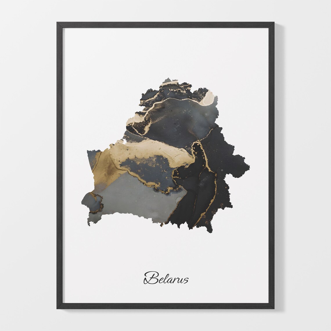Belarus Elegant Country Map Black Gold Marble Minimalist Poster