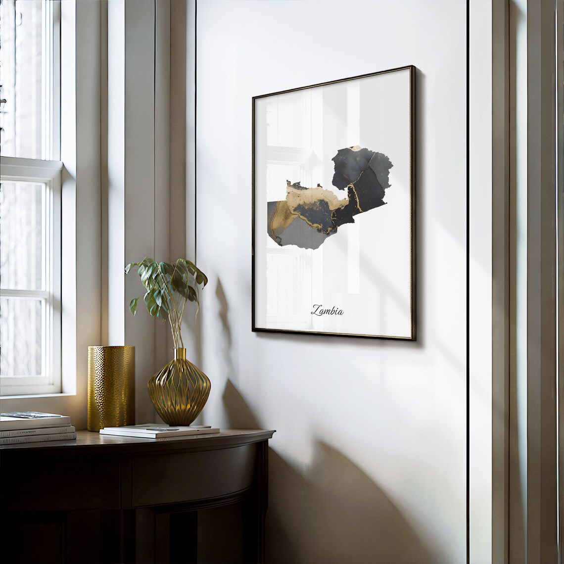 Zambia Black And Gold Marble Map Minimalist Elegant Art Poster - Image 3