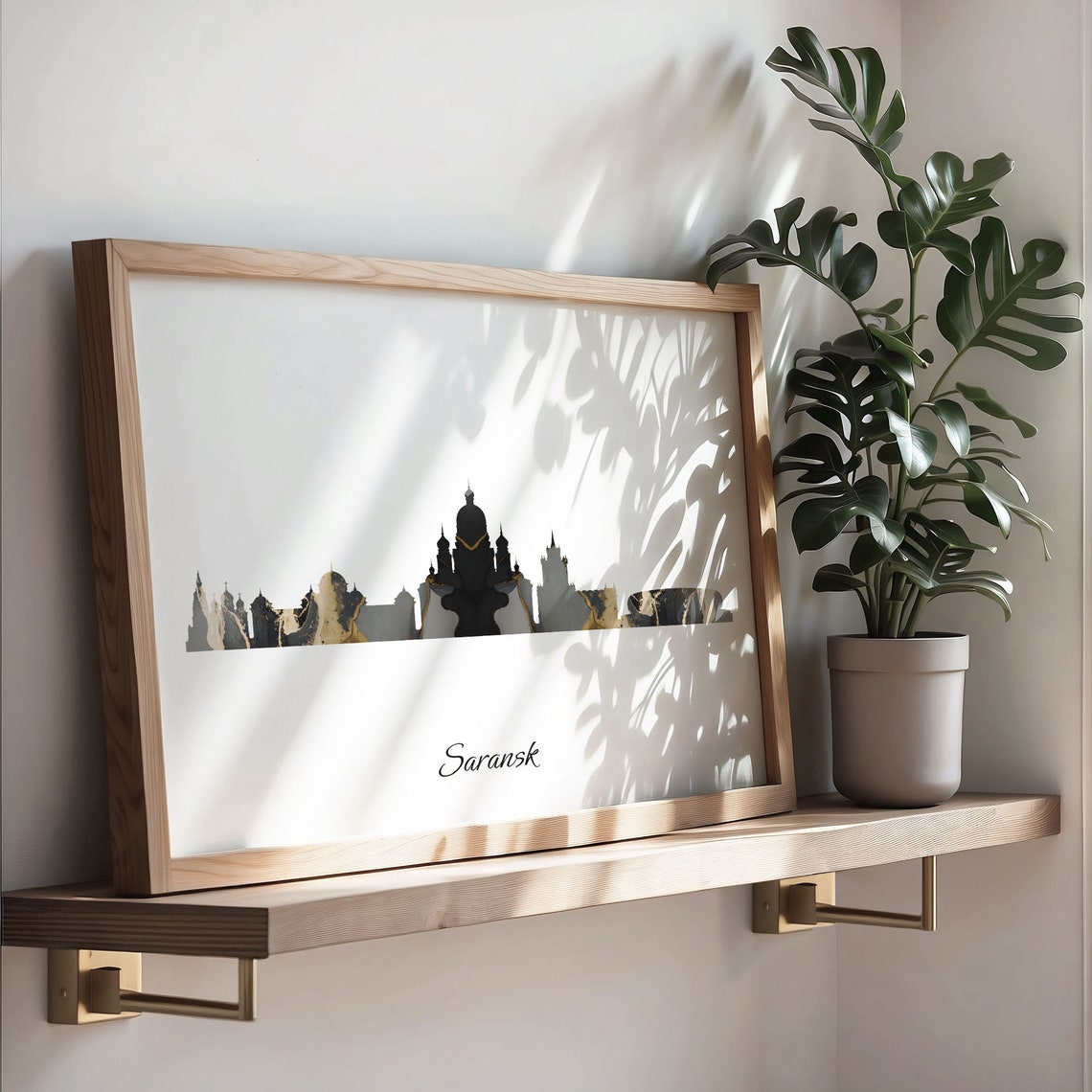 Saransk Skyline Minimalist Black Gold Marble Cityscape Art Poster - Image 3