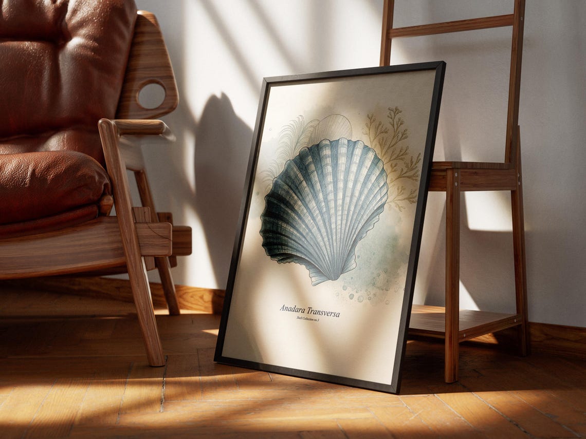 Watercolor Seashell Art Print, Coastal Antique Drawing - Image 4