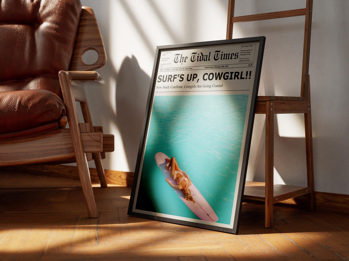 Surfs Up Cowgirl, Retro Vintage Bar Cart Poster - Image 4