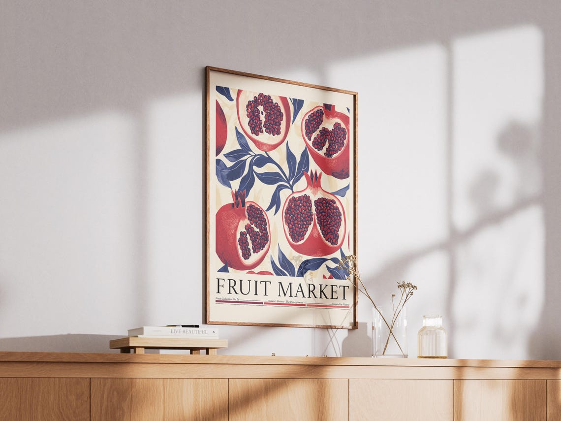 Pomegranate Fruit Market Poster, Modern Abstract Fruit - Image 2