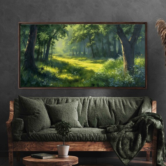 Beautiful Lush Forest Meadow Painting Wall Art Print Ready To Hang