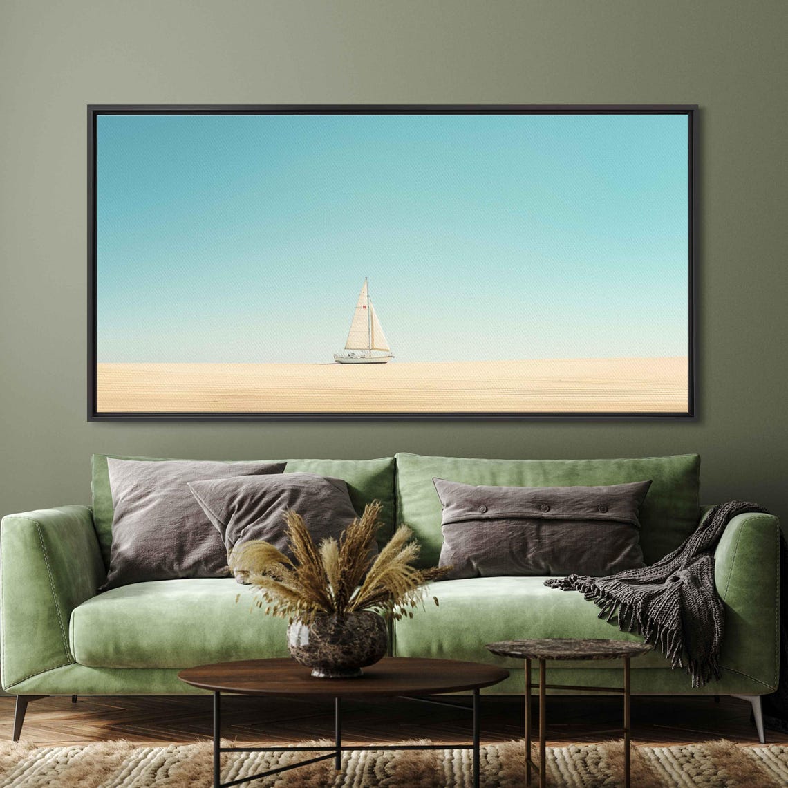 Single Sailboat On Calm Turquoise Sea Minimalist Nautical Poster - Image 3