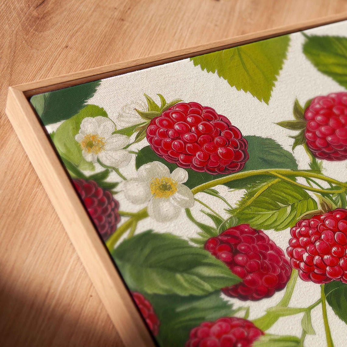 Red Raspberries With White Blossoms Botanical Illustration Print - Image 2
