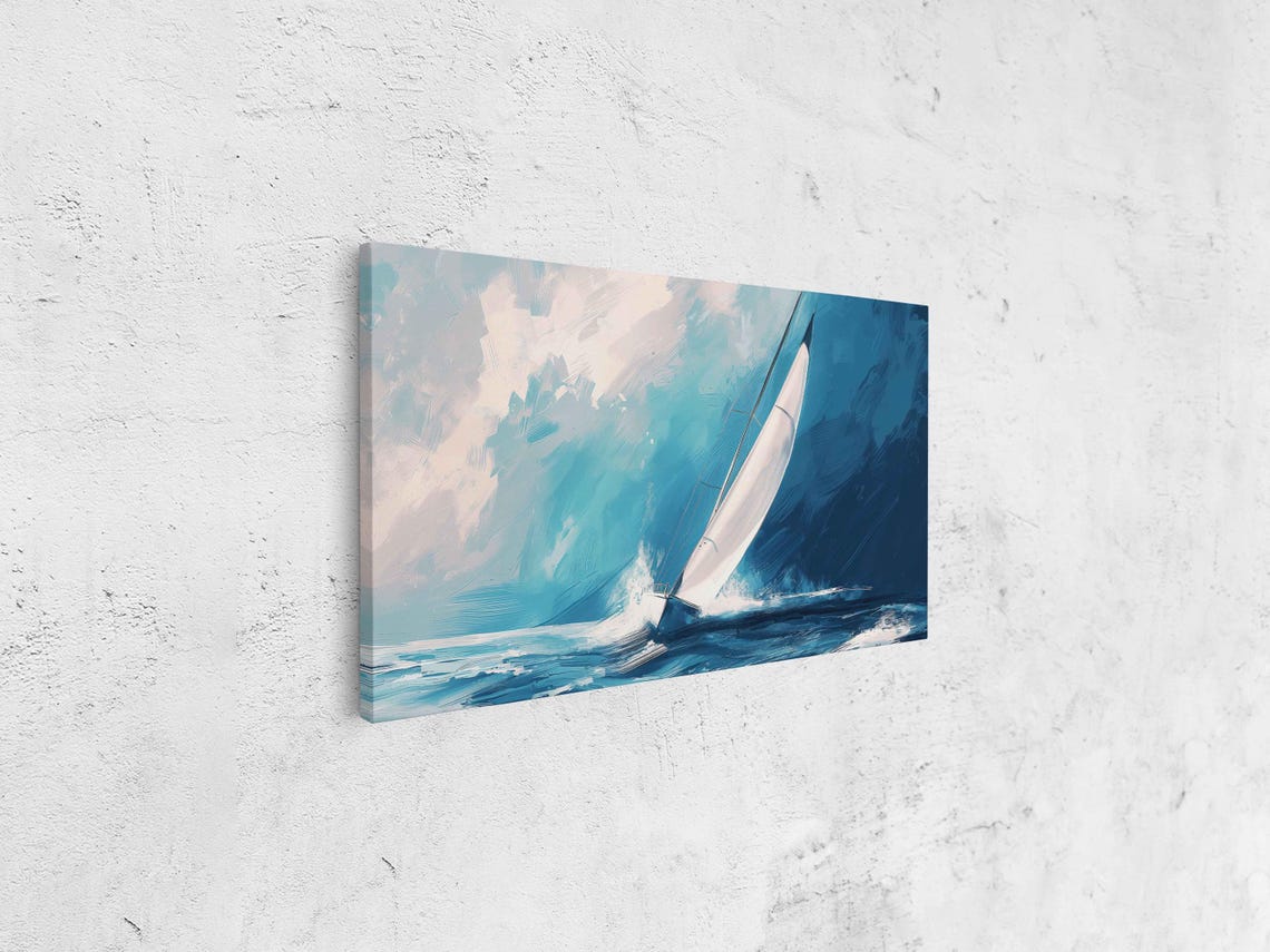 Sailboat Heeling Through Blue Waves Dynamic Watercolor Poster - Image 4