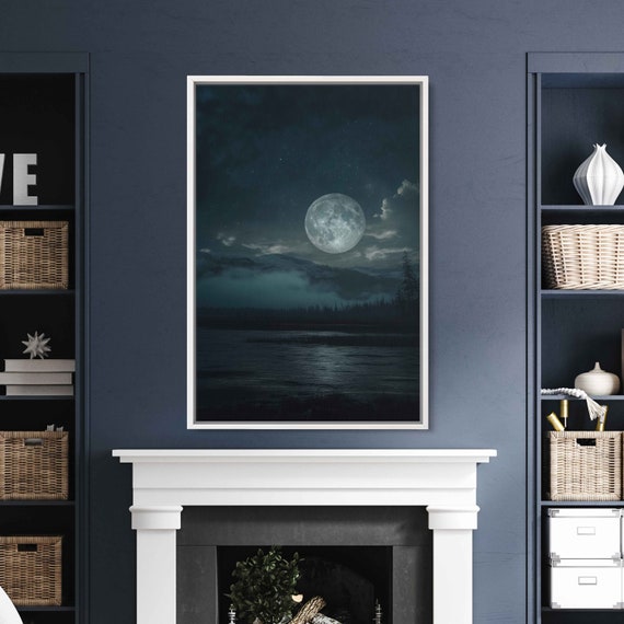 Full Moon In Night Sky Calm Dark Waters Wall Art Print Ready To Hang