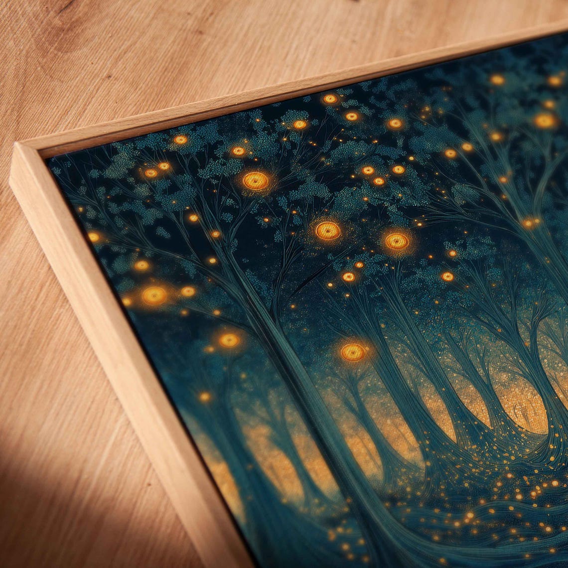 Magical Forest Glade Engulfed With Fireflies Wall Art Print Fantasy Nature Art Enchanted Trees Ready To Hang - Image 2