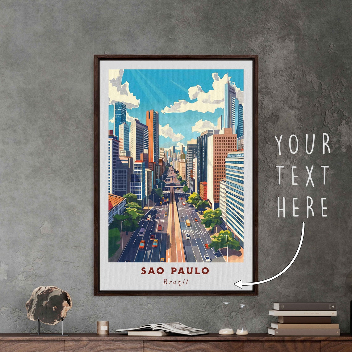Sao Paulo Brazil Retro Avenue Street Colorful Skyline Poster