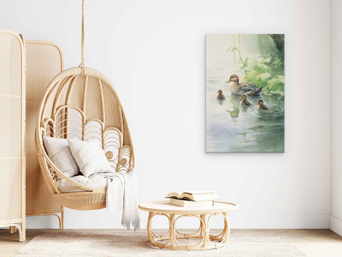 Mama Duck and Ducklings Watercolor Pond Swimming Wildlife Art Poster - Image 3