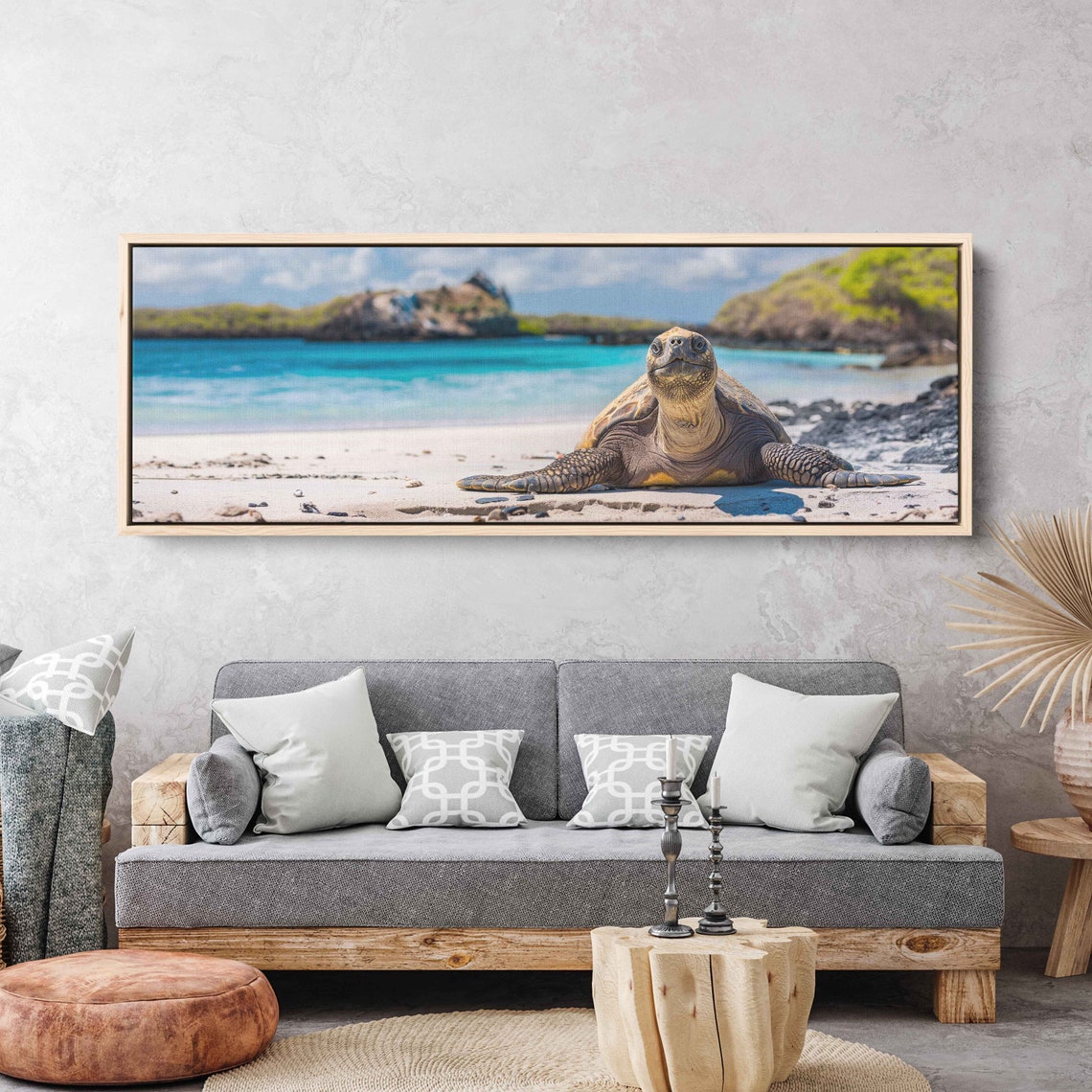 Smiling Sea Turtle Close Up On Sandy Beach Ocean Front Art Poster