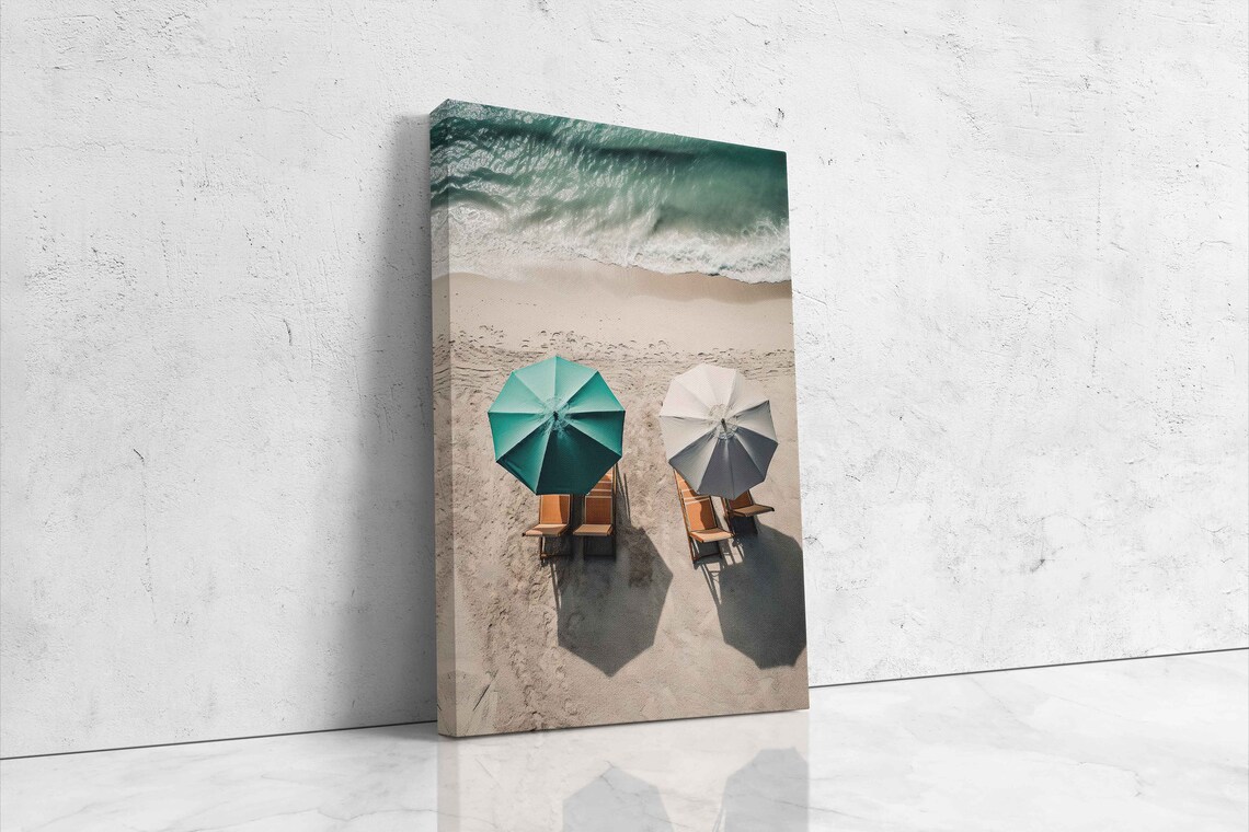Aerial View Beach Umbrellas And Loungers On White Sand Turquoise Sea Print - Image 4