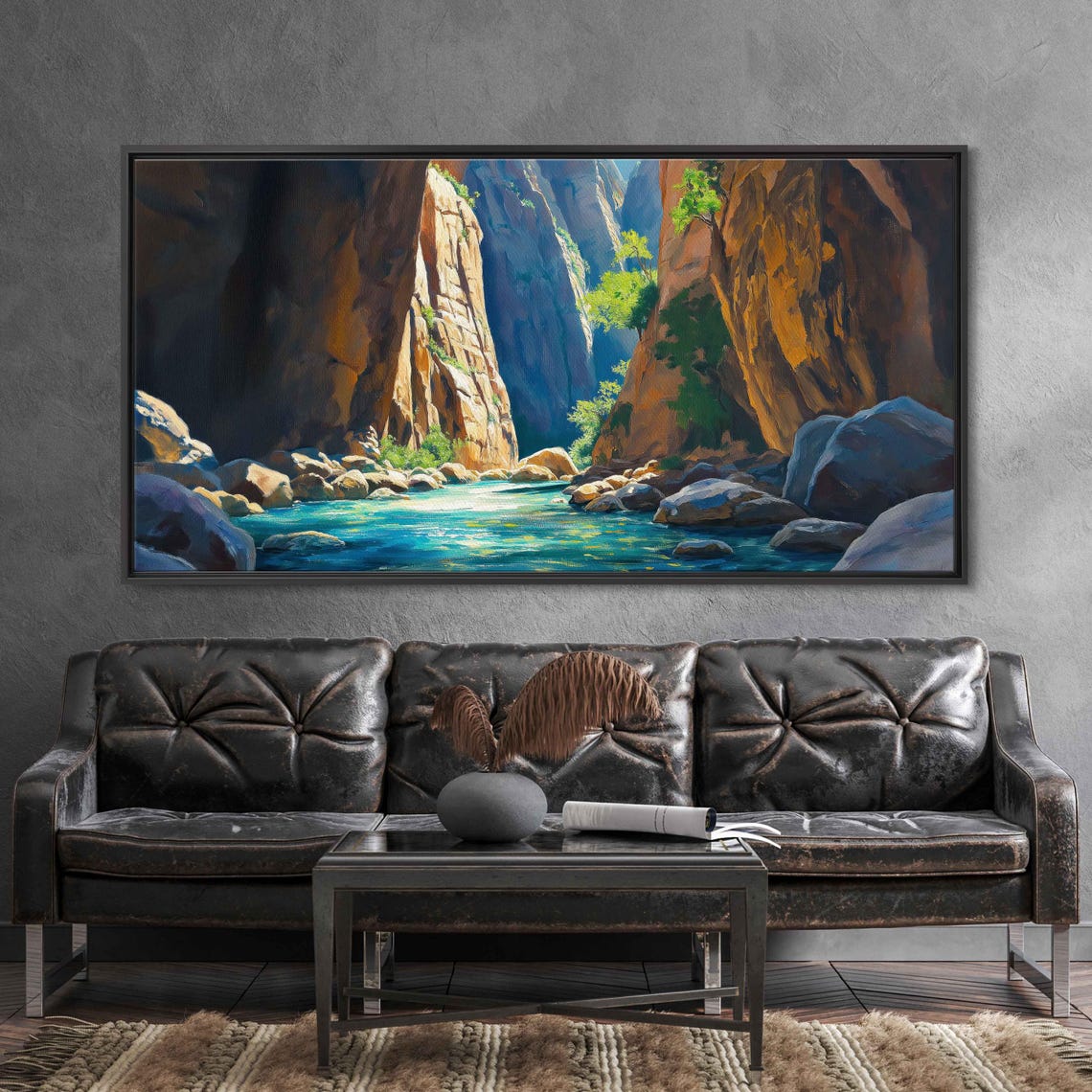 Zion Narrows Canyon Sunlit Cliffs Turquoise River National Park Poster