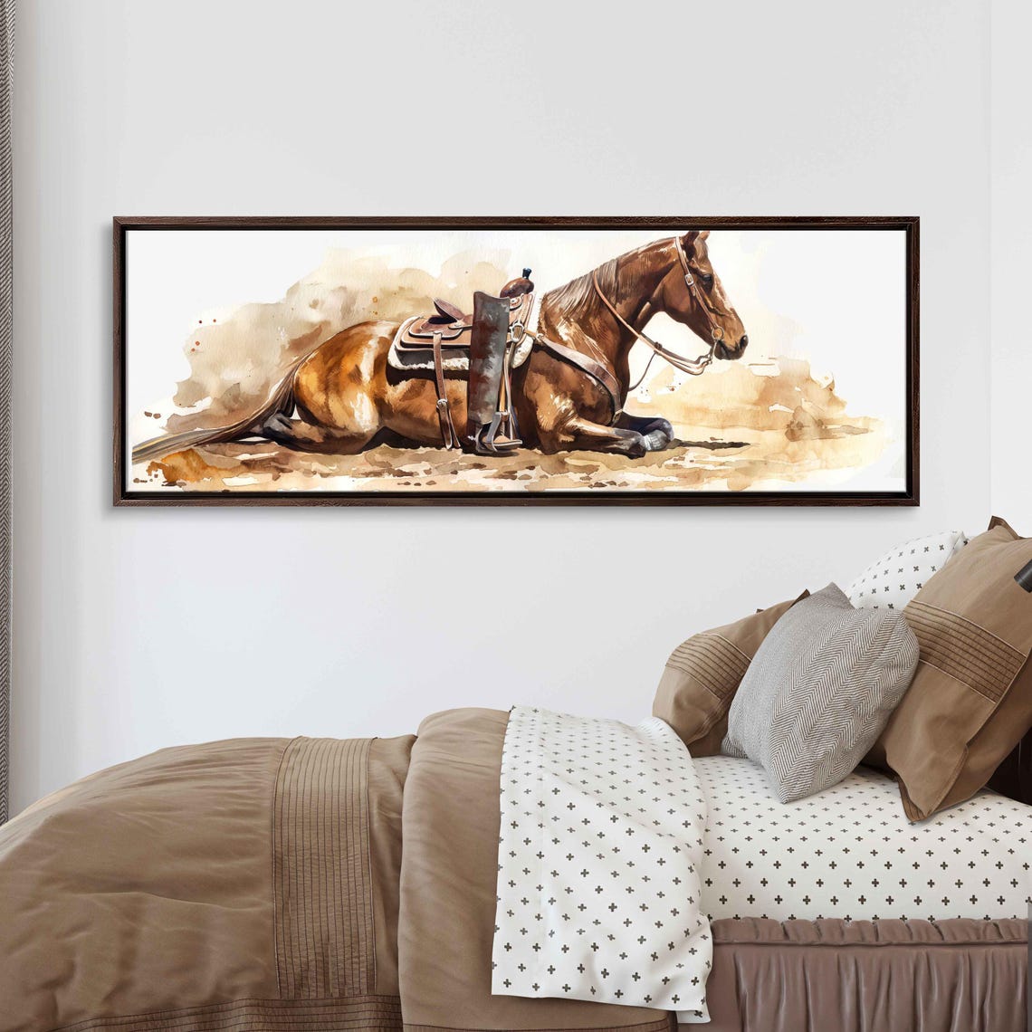 Resting Saddled Horse Cowboy Boots Watercolor Western Wall Poster - Image 3