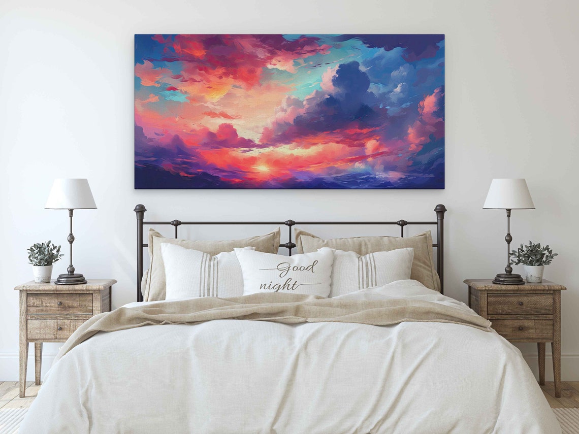Colorful Abstract Clouds Watercolor Bright Deep Pastel Colors Illustration On Cavas Ready To Hang - Image 2