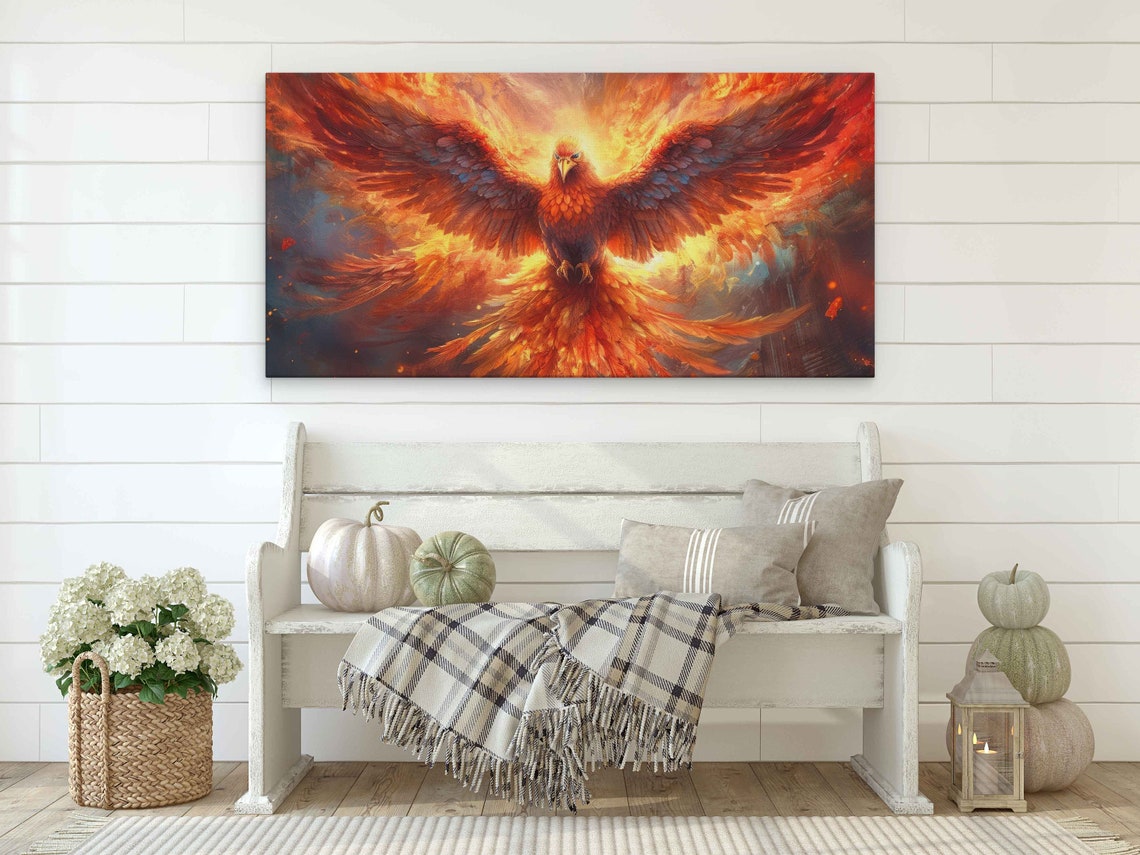 Phoenix Rising From Flames Mythical Firebird Fantasy Art Poster - Image 2