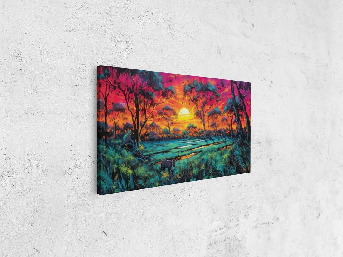 Neon African Plains Sunset Framed Print Ready To Hang - Image 4
