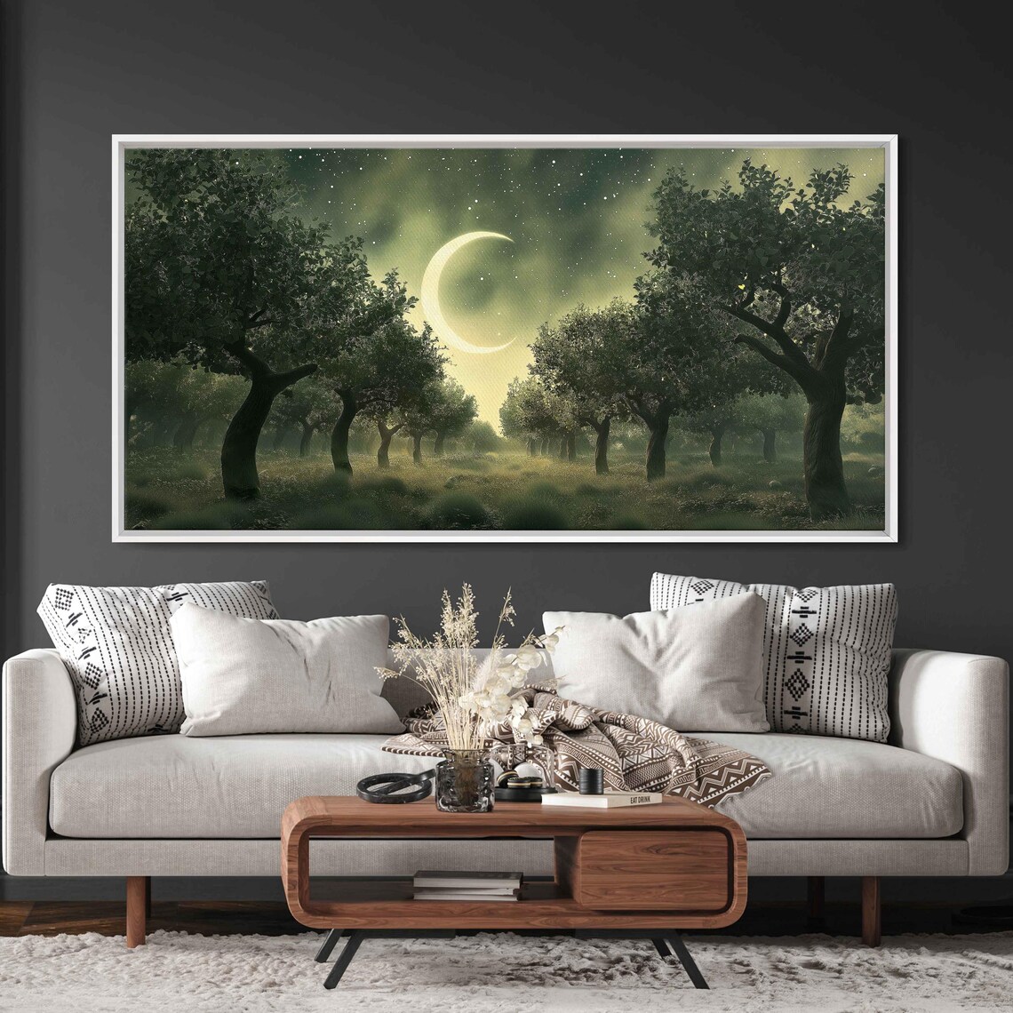Mystical Orchard, Shimmering Fruit Trees Fantasy Landscape