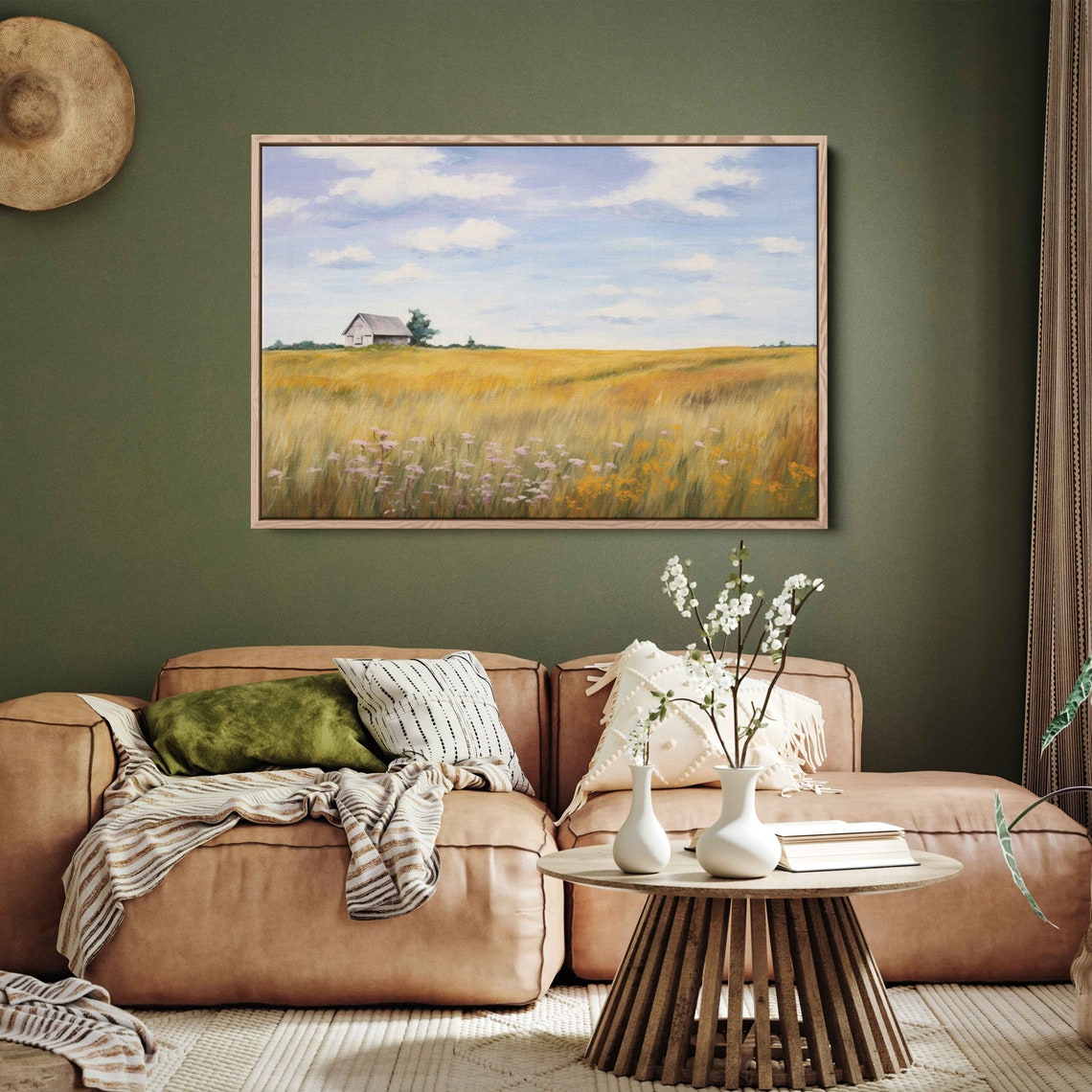Rustic Farm Vintage Painting Framed Print Ready To Hang Farmhouse Decor