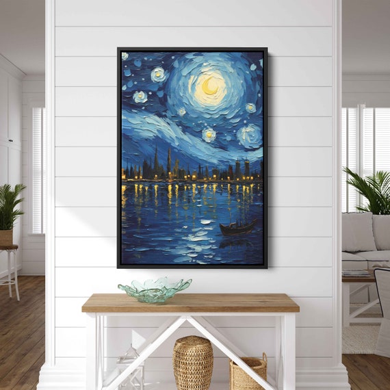 Van Gogh Starry Night Inspired Oil Painting Framed Print Ready To Hang