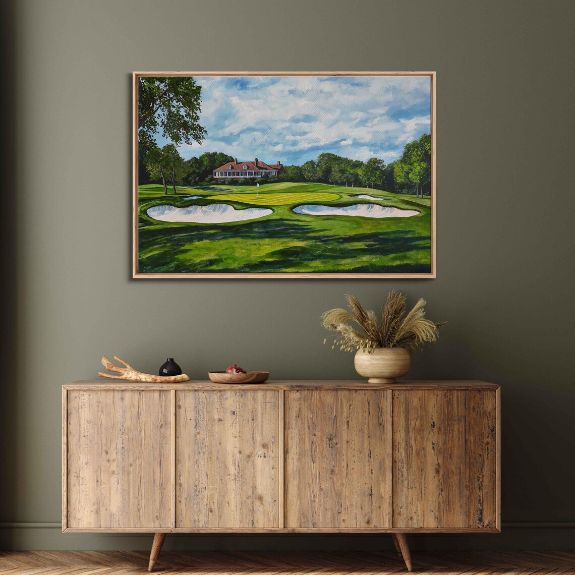 Championship Golf Green Twin Sand Bunkers Clubhouse Painting Poster - Image 3