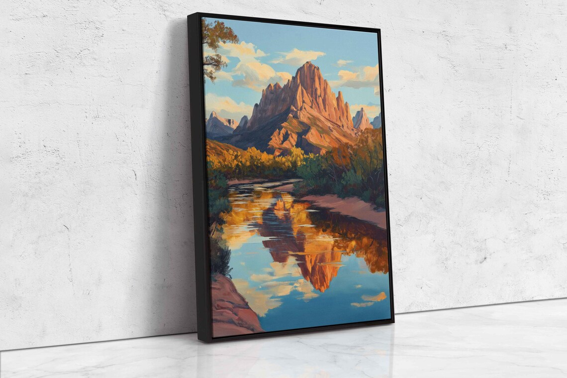 Watchman Peak Reflection, Golden Hour Landscape Art Print - Image 4