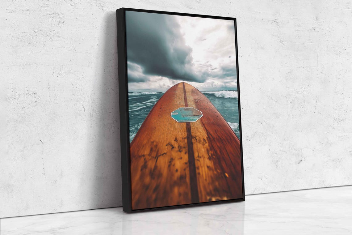Classic Wooden Surfboard Wall Art Print Mahogany Grain Retro Stickers Beach Life Essence - Image 4