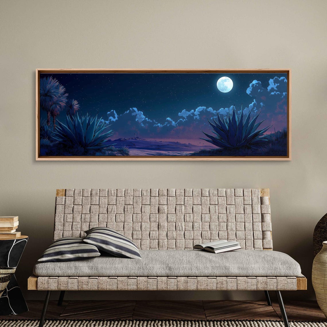 Agave Desert Under A Starry Night Sky Panoramic Moonlight Poster