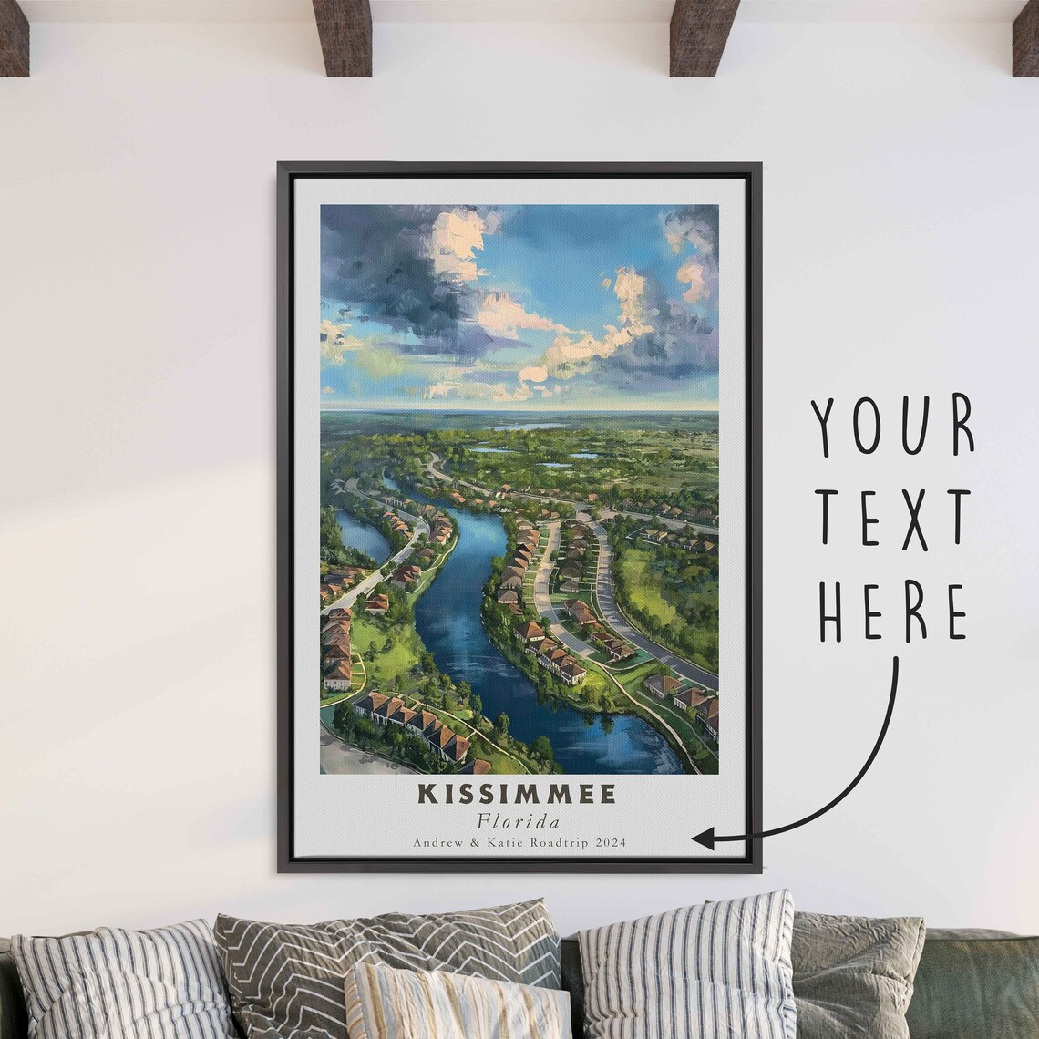 Kissimmee Florida Aerial Lake View Suburban Neighborhood Travel Poster - Image 3