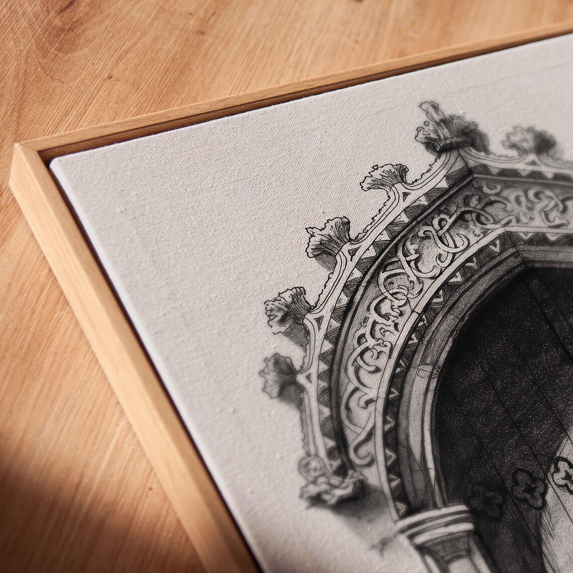 Ornate Gothic Castle Door Ink Sketch With Carved Stone Archway Medieval Art Poster - Image 2