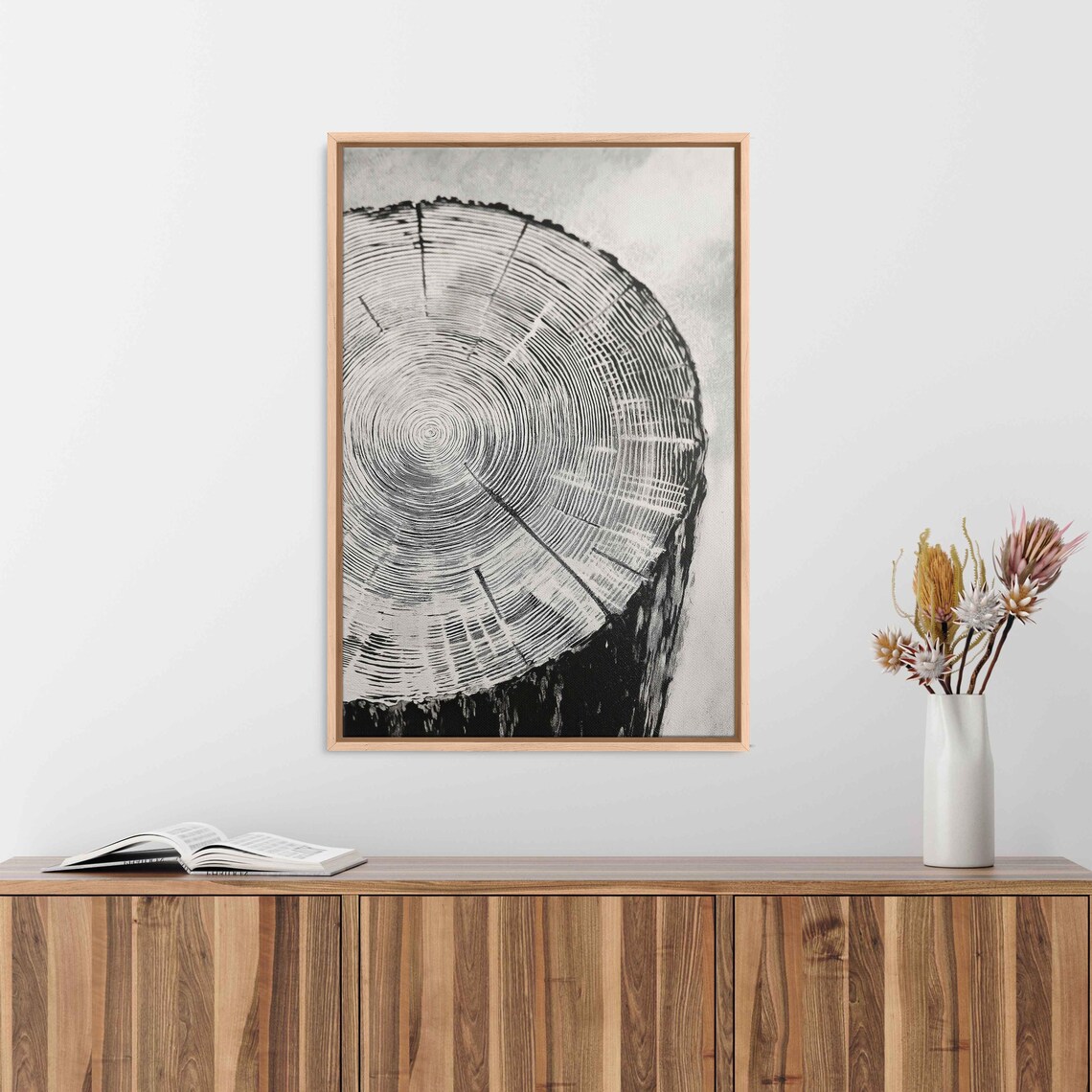 Tree Rings Monochrome Art Print, Detailed Wood Grain