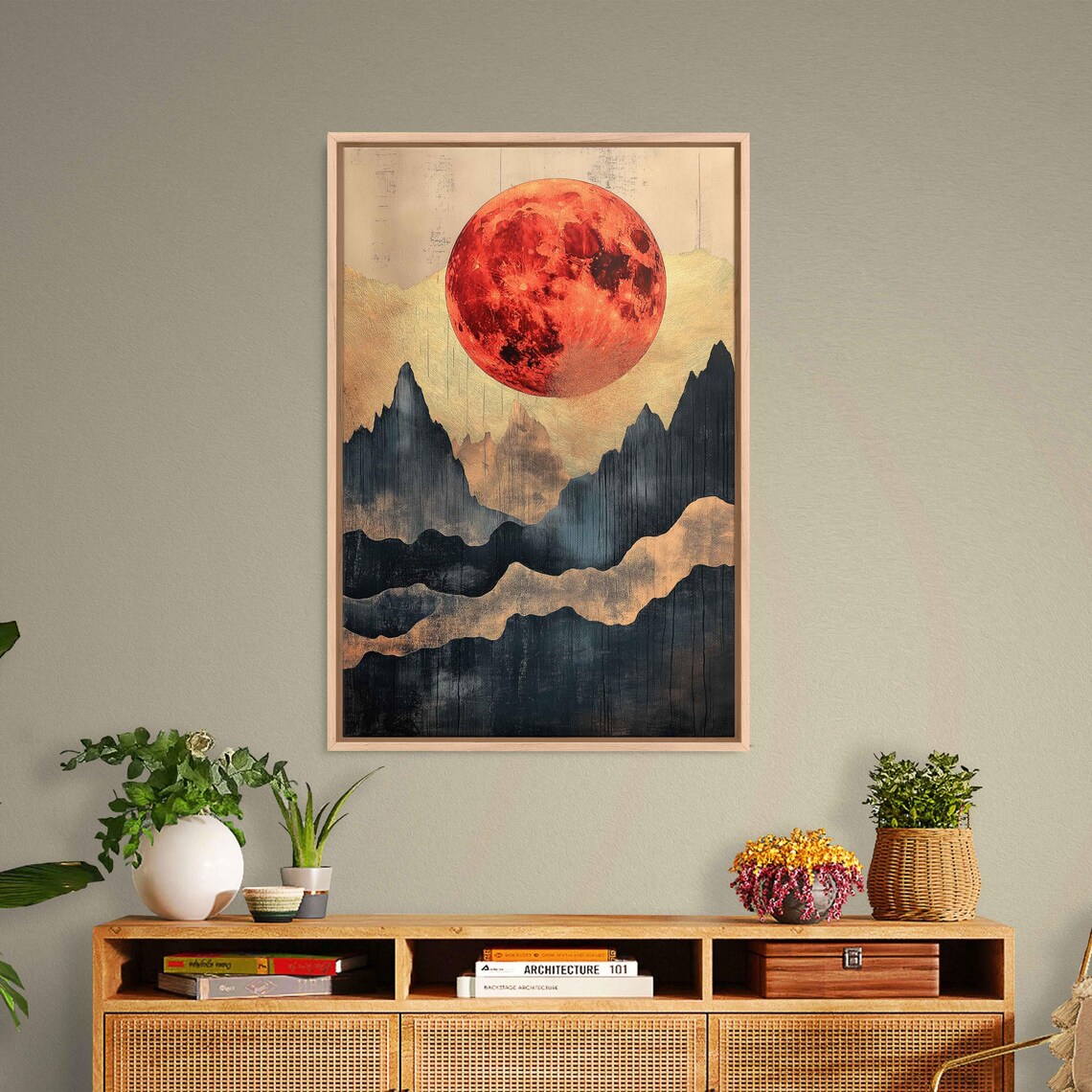 Surreal Snow Capped Mountain, Whimsical Gold Leaf Accents