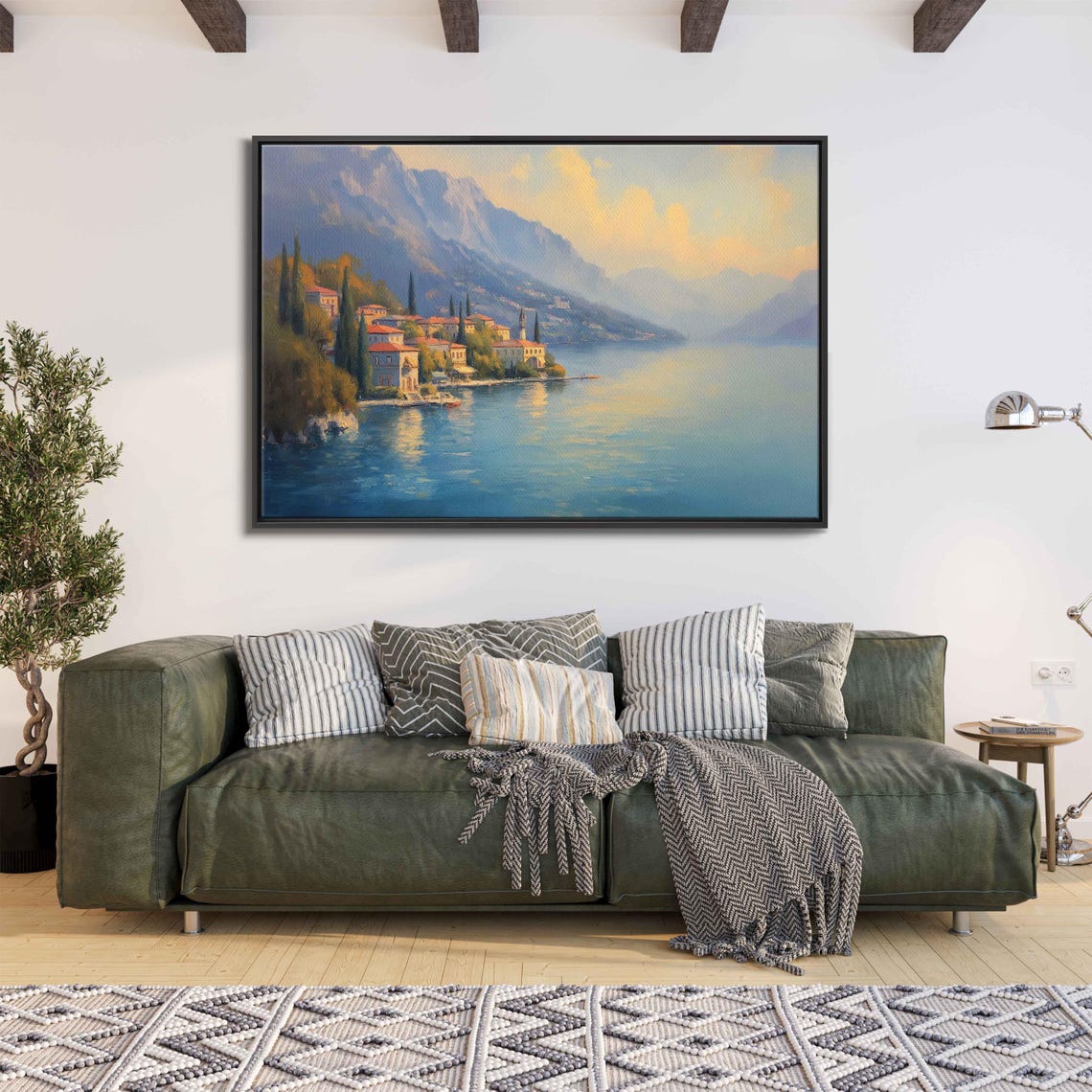 Lake Como Wall Art Print Charming Villas Hazy Sunset Blue Waters Serene Landscape - Image 3