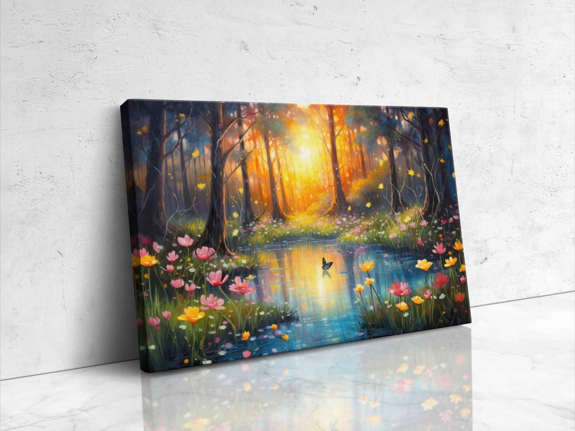 Watercolor Magical Forest With Butterfly Print On Ready To Hang Framed Option Housewarming Gift For Her - Image 4