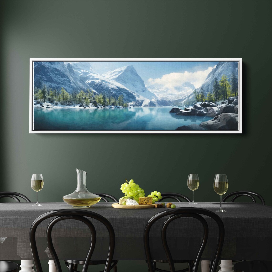Serene Lakeside Vista Panoramic Wall Art Lake And Snowy Mountains Framed Print Ready To Hang - Image 2