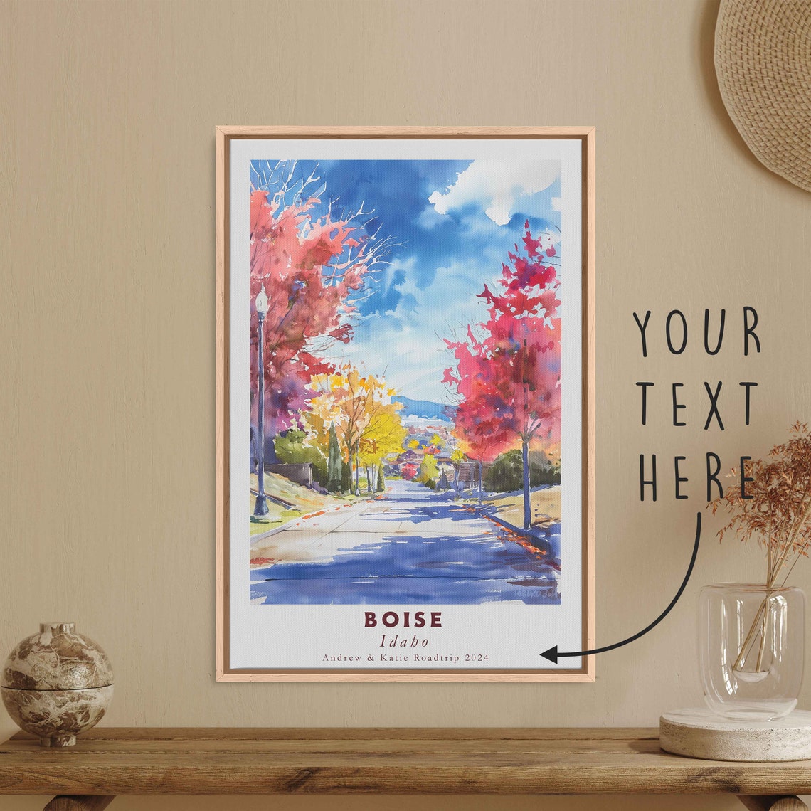 Boise Idaho Fall Street Autumn Trees Watercolor Cityscape Art Poster - Image 3