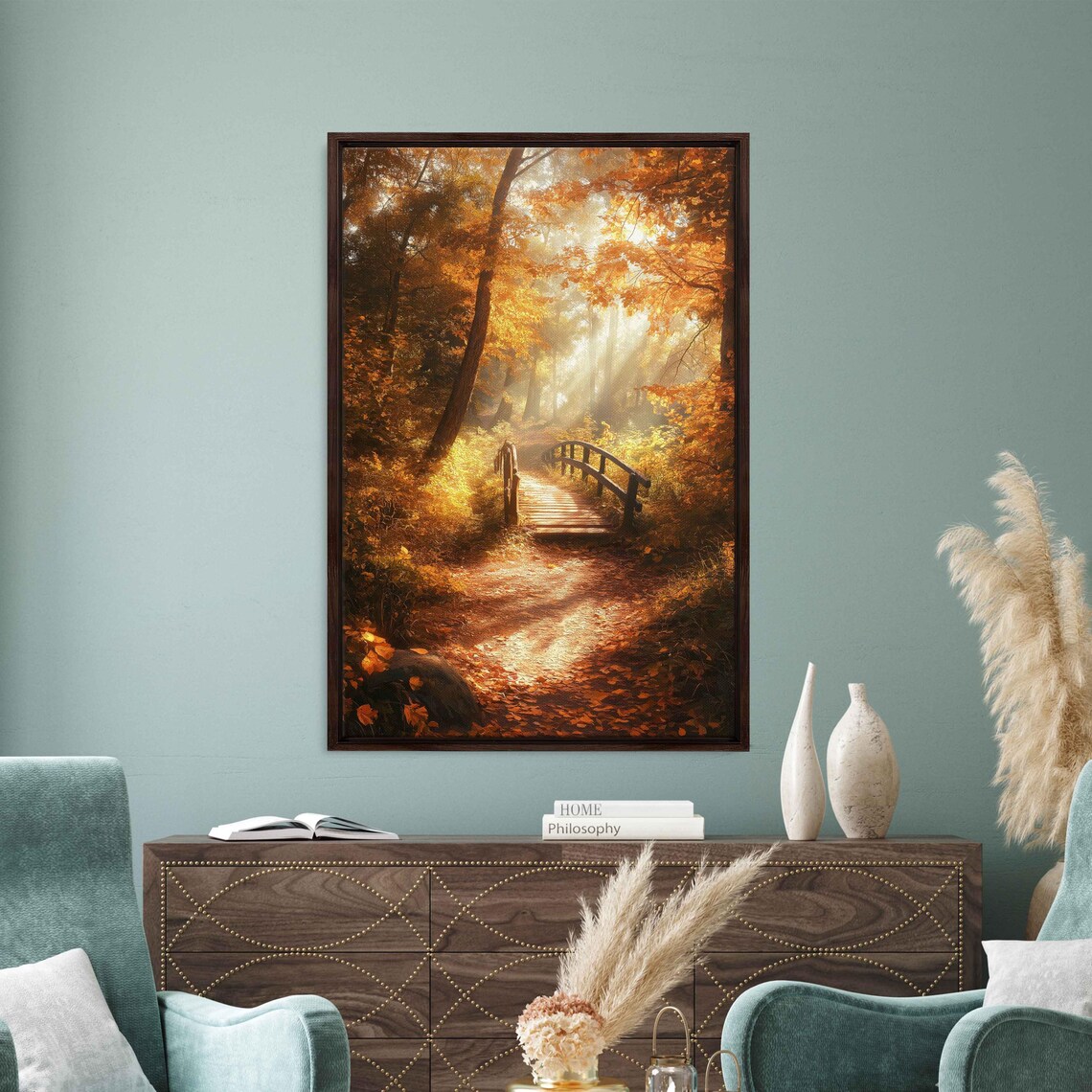 Autumn Forest Path With Bridge, Nature Scene - Image 3