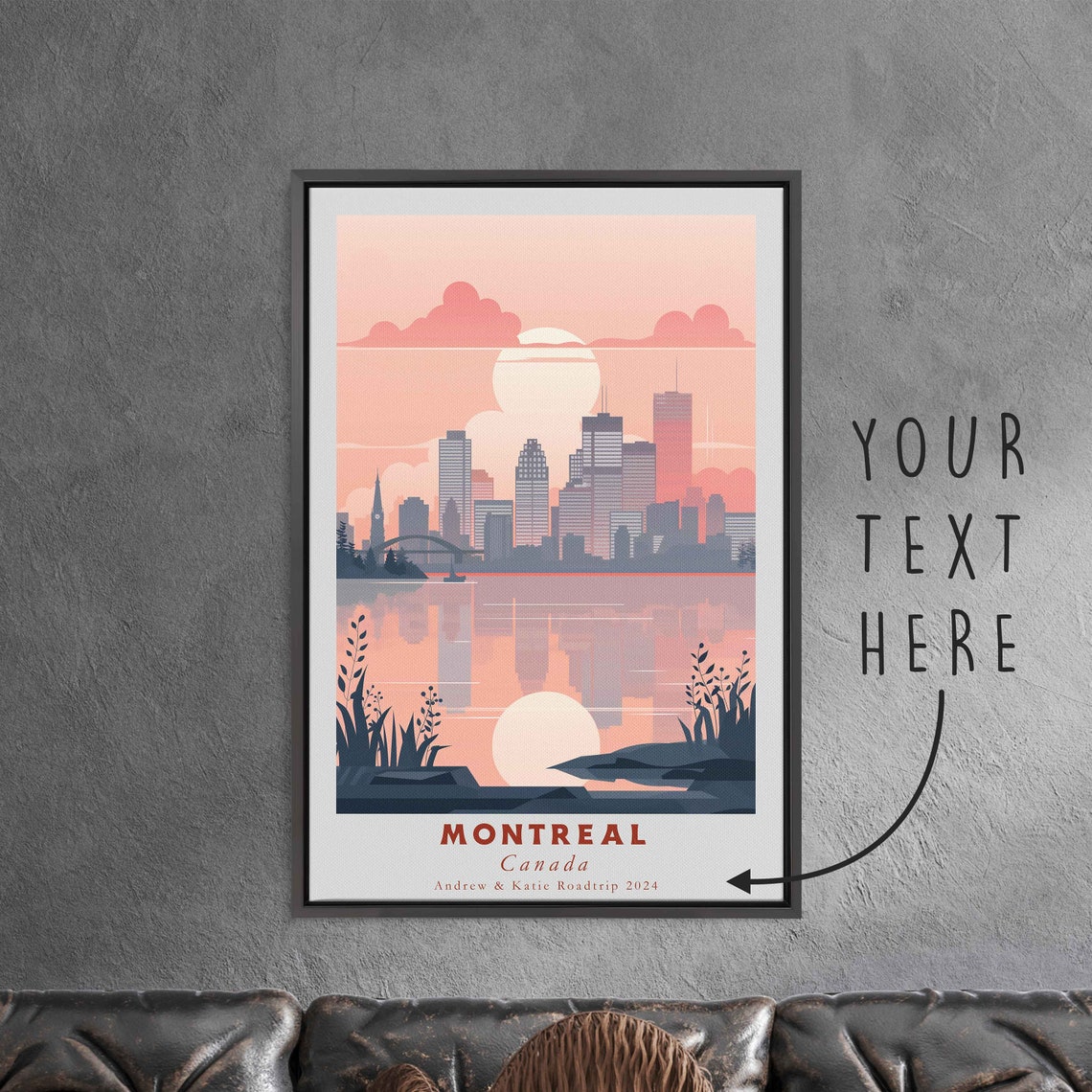 Montreal Canada Skyline River Reflection Pink Sunset Travel Poster - Image 3